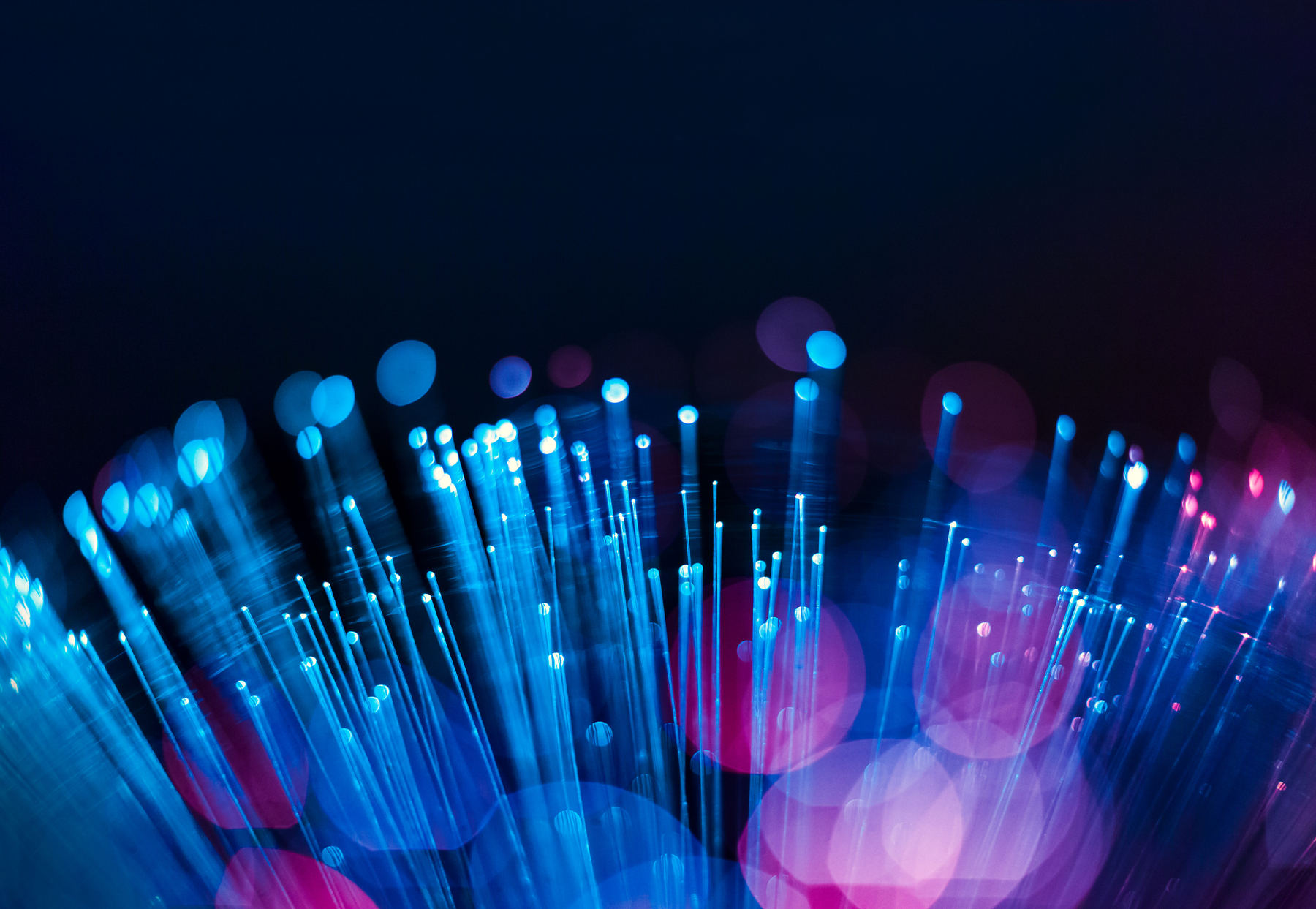 Fiber optics close-up, focal point on distant fibres